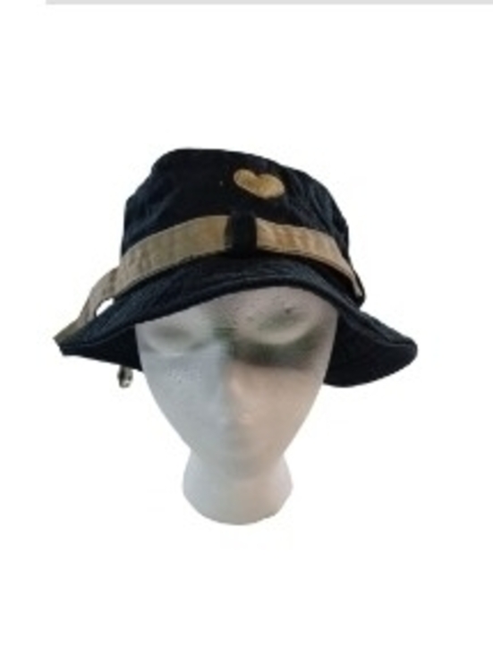 Accessories - Vintage Navy Bucket Hat with Tan Accent and Heart Patch